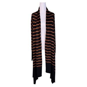 DKNY Black Orange Stripe Waterfall Cardigan Sweater M/L